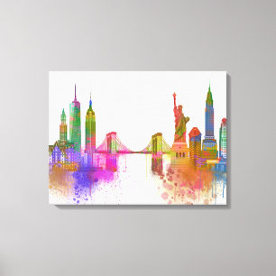 New York Skyline - Regenboog Canvas Afdruk