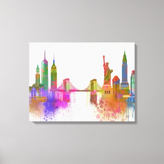 New York Skyline - Regenboog Canvas Afdruk (Voorkant)