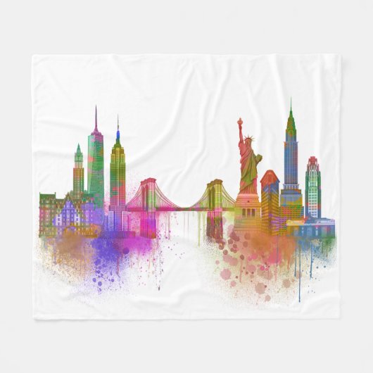 New York Skyline - Regenboog Fleece Deken (Voorkant (Horizontaal))