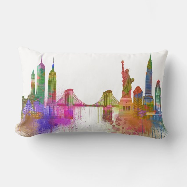New York Skyline - Regenboog Kussen (Voorkant)