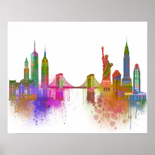 New York Skyline - Regenboog Poster