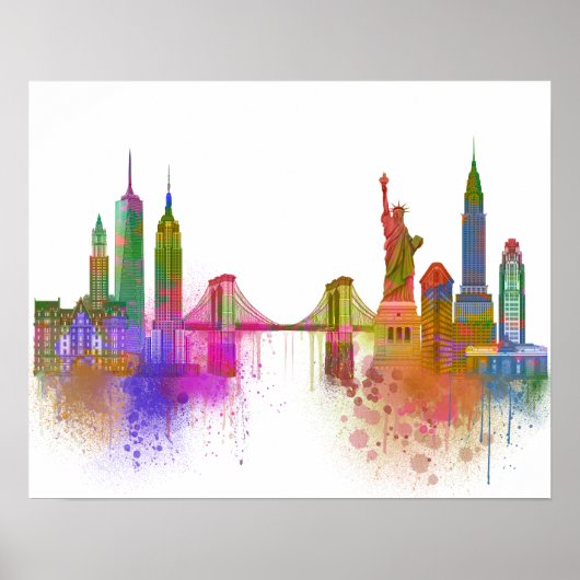 New York Skyline - Regenboog Poster (Voorkant)