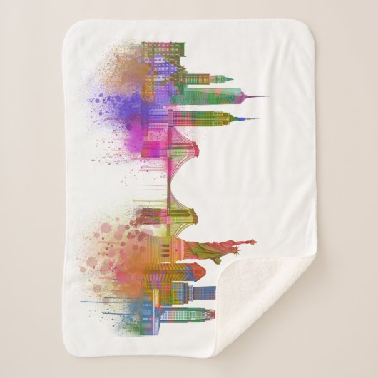 New York Skyline - Regenboog Sherpa Deken (Voorkant)