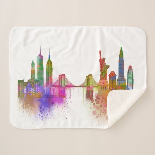 New York Skyline - Regenboog Sherpa Deken (Voorkant (horizontaal))