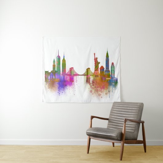 New York Skyline - Regenboog Wandkleed (In Situ (horizontaal))