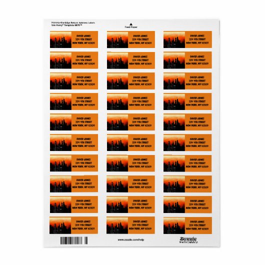 NEW YORK SKYLINE RETOURADRES LABELS (Full Sheet)