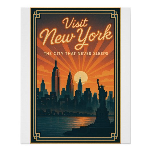 New York Skyline retro Perfect Poster (Voorkant)