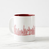 New York skyline roze rood Tweekleurige Koffiemok (Voorkant links)