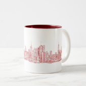 New York skyline roze rood Tweekleurige Koffiemok (Voorkant rechts)