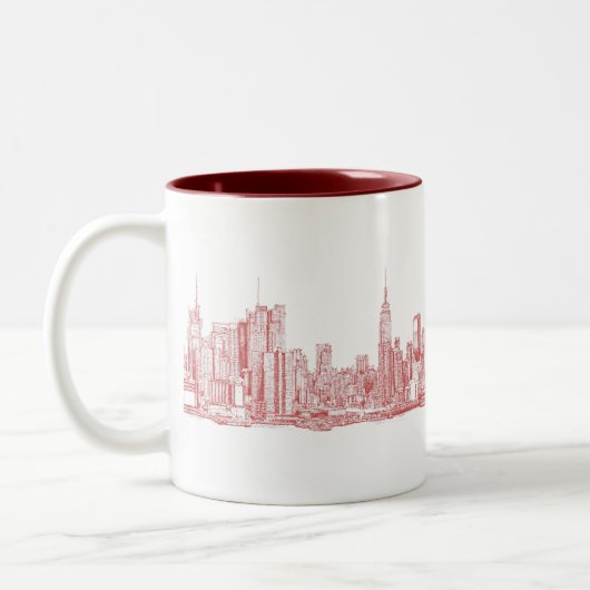 New York skyline roze rood Tweekleurige Koffiemok (Links)
