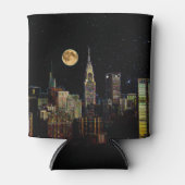 New York Skyline 's nachts met volle maan Blikjeskoeler (Voorkant)