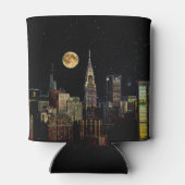 New York Skyline 's nachts met volle maan Blikjeskoeler (Achterkant)