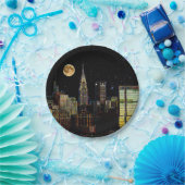 New York Skyline 's nachts met volle maan Papieren Bordje (Feest)