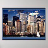 New York Skyline, Sailboot op de Hudson rivier Poster (Voorkant)