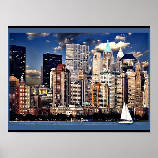 New York Skyline, Sailboot op de Hudson rivier Poster (Voorkant)
