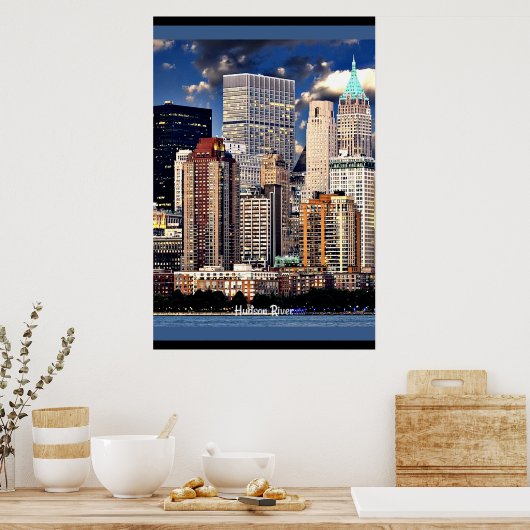 New York Skyline, Sailboot op de Hudson rivier Poster (Keuken)