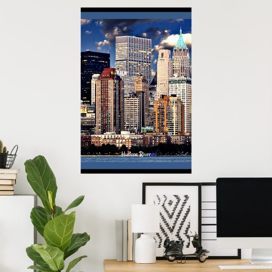 New York Skyline, Sailboot op de Hudson rivier Poster (Thuiskantoor)