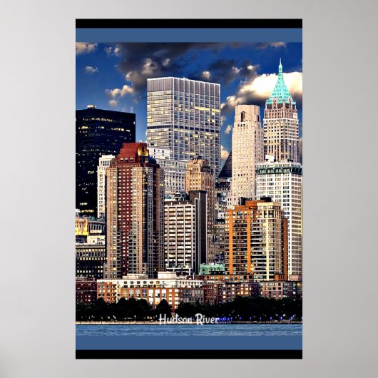 New York Skyline, Sailboot op de Hudson rivier Poster (Voorkant)