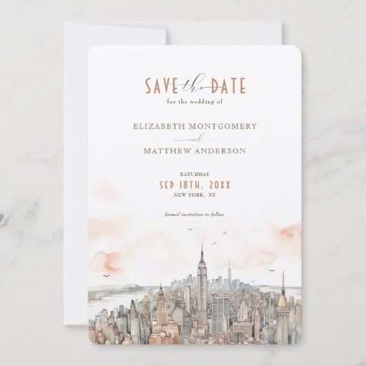 New York Skyline Save-the-Date Kaart (Voorkant)