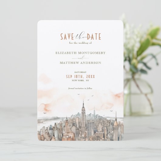 New York Skyline Save-the-Date Kaart (Staand voorkant)