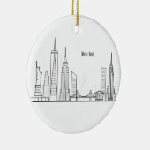 New York Skyline Silhouette Black Elegant Script C Keramisch Ornament (Rechts)