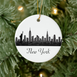 New York Skyline Silhouette Black Elegant Script C Keramisch Ornament