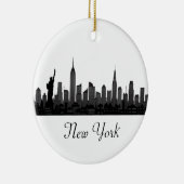 New York Skyline Silhouette Black Elegant Script C Keramisch Ornament (Rechts)