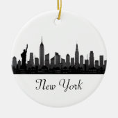 New York Skyline Silhouette Black Elegant Script C Keramisch Ornament (Voorkant)