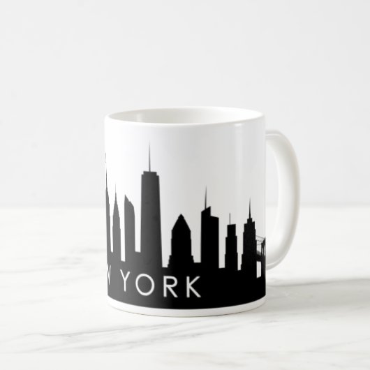 New York Skyline Silhouette Black Elegant Script C Koffiemok (Voorkant rechts)
