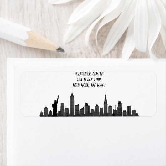 New York Skyline Silhouette Black Elegant Script Etiket (Insitu)