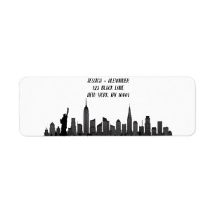 New York Skyline Silhouette Black Elegant Script Etiket