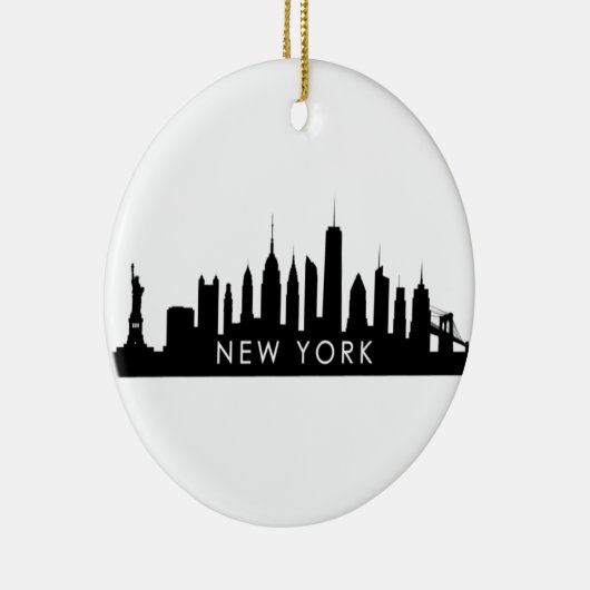 New York Skyline Silhouette Black Elegant Script Keramisch Ornament (Rechts)