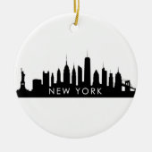 New York Skyline Silhouette Black Elegant Script Keramisch Ornament (Voorkant)