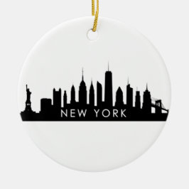 New York Skyline Silhouette Black Elegant Script Keramisch Ornament