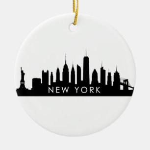 New York Skyline Silhouette Black Elegant Script Keramisch Ornament