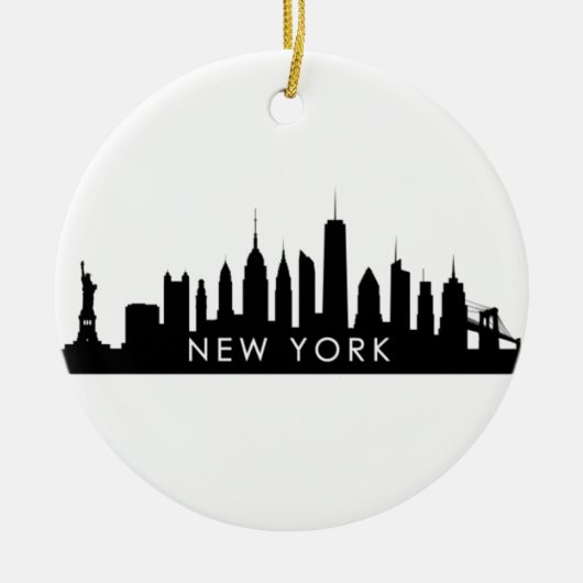 New York Skyline Silhouette Black Elegant Script Keramisch Ornament (Voorkant)