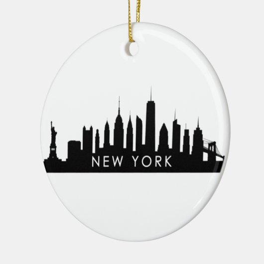 New York Skyline Silhouette Black Elegant Script Keramisch Ornament (Links)