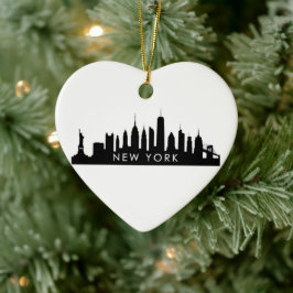 New York Skyline Silhouette Black Elegant Script Keramisch Ornament