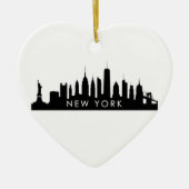 New York Skyline Silhouette Black Elegant Script Keramisch Ornament (Voorkant)