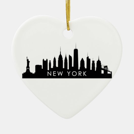 New York Skyline Silhouette Black Elegant Script Keramisch Ornament (Voorkant)