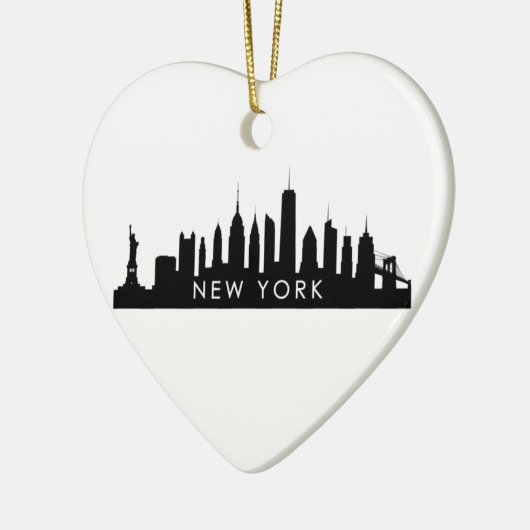 New York Skyline Silhouette Black Elegant Script Keramisch Ornament (Links)