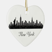 New York Skyline Silhouette Black Elegant Script Keramisch Ornament (Rechts)