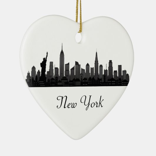 New York Skyline Silhouette Black Elegant Script Keramisch Ornament (Rechts)