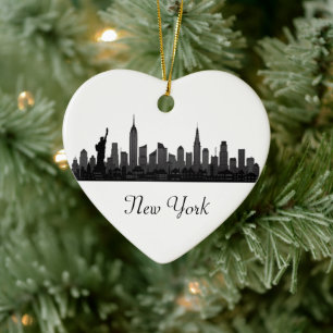 New York Skyline Silhouette Black Elegant Script Keramisch Ornament