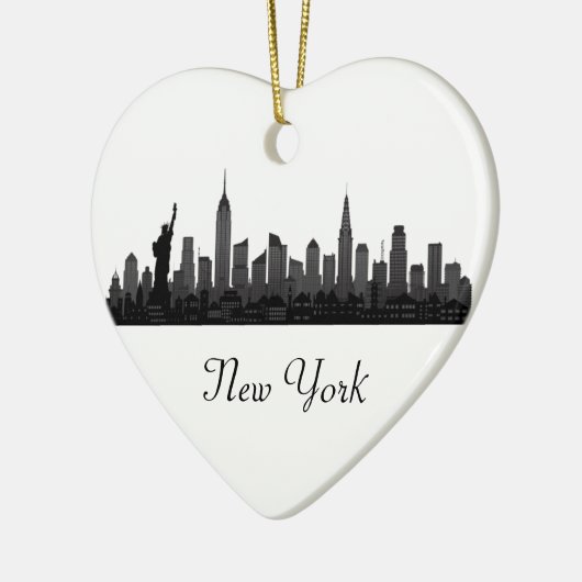New York Skyline Silhouette Black Elegant Script Keramisch Ornament (Links)