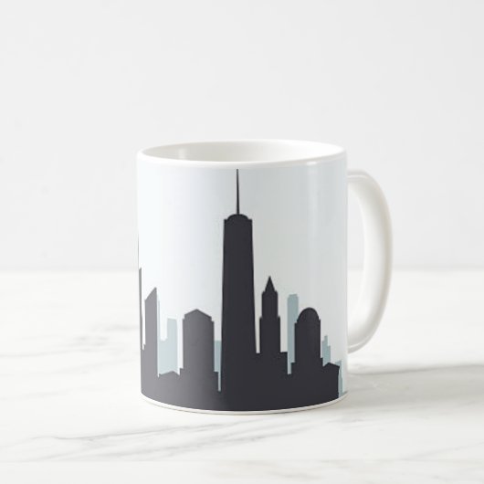 New York Skyline Silhouette Black Elegant Script Koffiemok (Voorkant rechts)