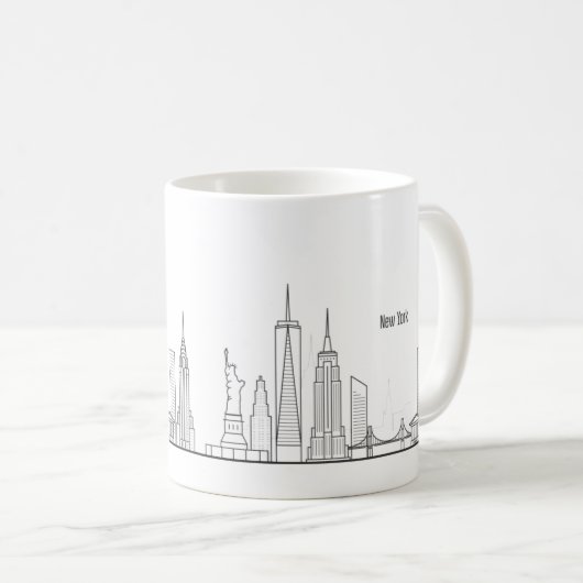 New York Skyline Silhouette Black Elegant Script Koffiemok (Voorkant rechts)