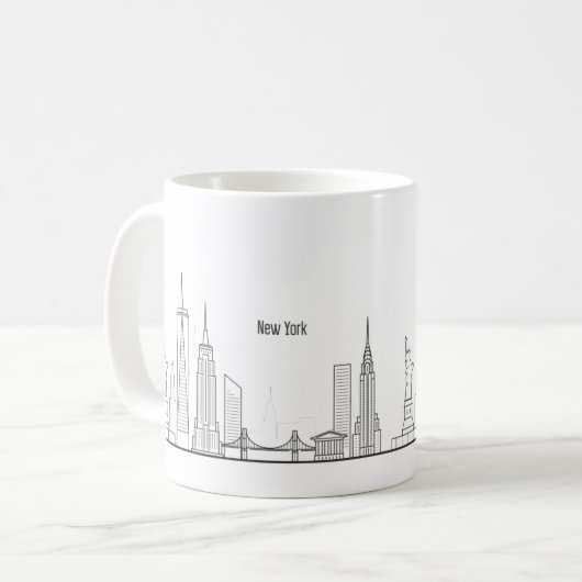 New York Skyline Silhouette Black Elegant Script Koffiemok (Voorkant links)