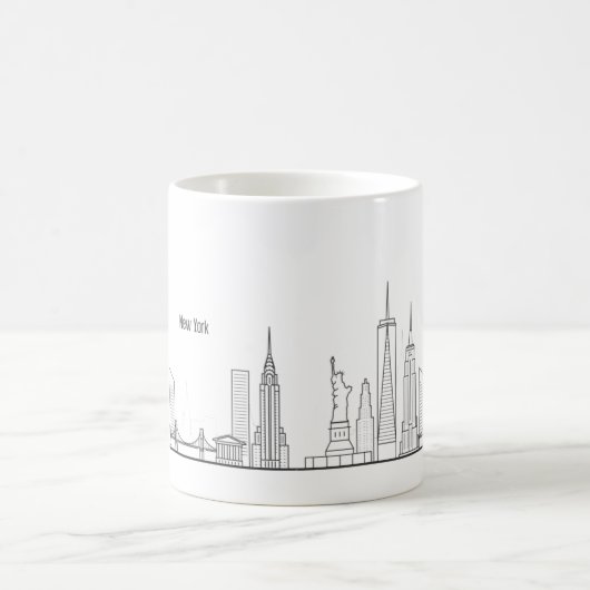 New York Skyline Silhouette Black Elegant Script Koffiemok (Center)
