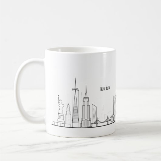 New York Skyline Silhouette Black Elegant Script Koffiemok (Links)